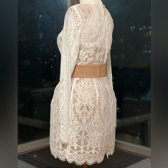 🆕 BRONX & BANCO 🧿 NWOT Casey White Lace Long Sleeve Mini Dress, Sz L / US 8 - Picture 9 of 16